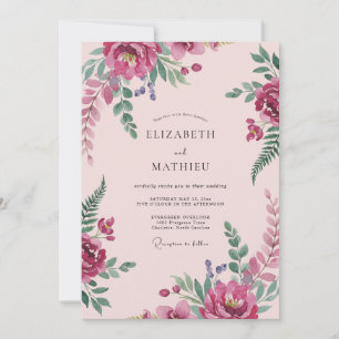 Invitation Mariage au Eucalyptus à feuillage Fuchsia rose