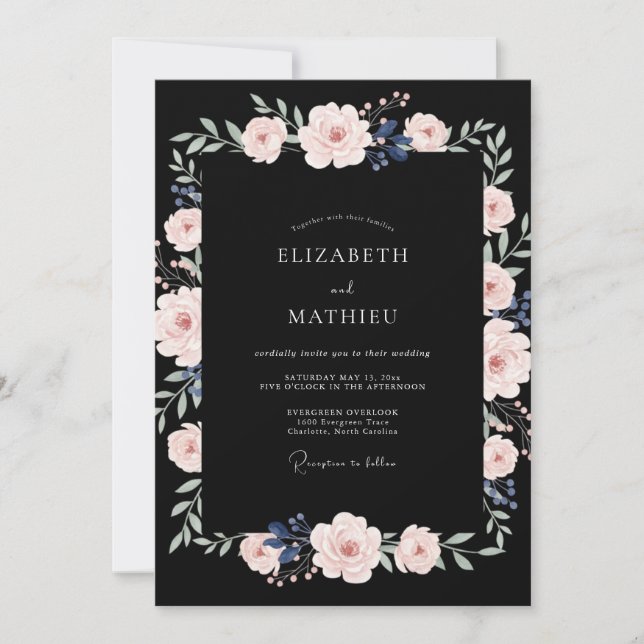Invitation Mariage au Eucalyptus à feuillage noir pâle rose (Devant)