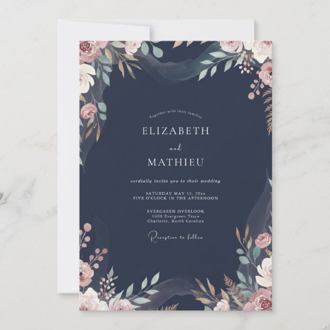 Invitation Mariage au Eucalyptus à Feuillage Rose Poussiéreux (Devant)