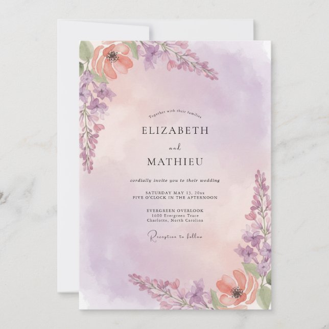 Invitation Mariage au eucalyptus à la violette et au rameau d (Devant)