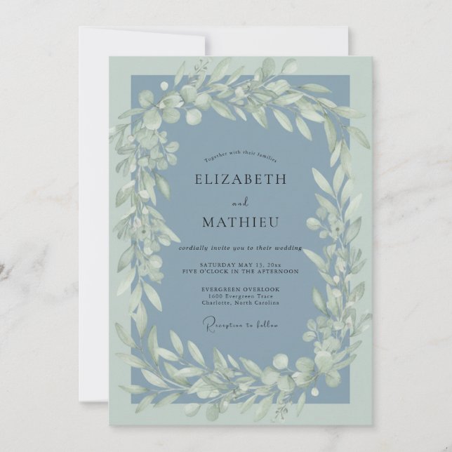 Invitation Mariage au eucalyptus ardoise poussiéreux (Devant)