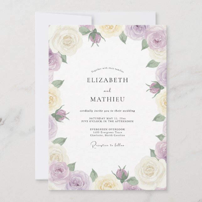 Invitation Mariage au eucalyptus au feuillage crème lilas (Devant)