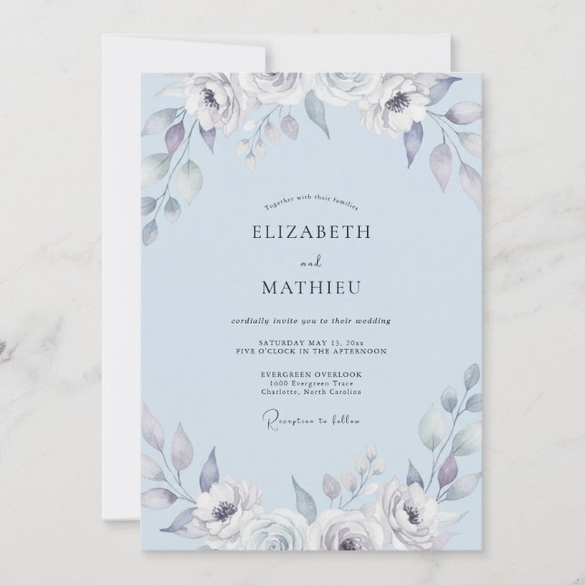 Invitation Mariage au eucalyptus au feuillage de pervenche br (Devant)