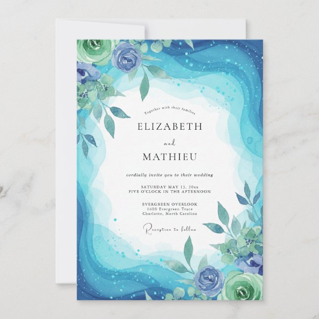 Invitation Mariage au eucalyptus au feuillage de pervenche cy (Devant)