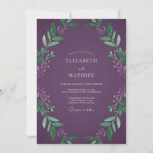 Invitation Mariage au Eucalyptus au feuillage de prune profon
