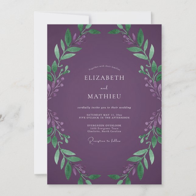Invitation Mariage au Eucalyptus au feuillage de prune profon (Devant)