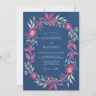 Invitation Mariage au Eucalyptus au Feuillage Fuchsia Ardoise