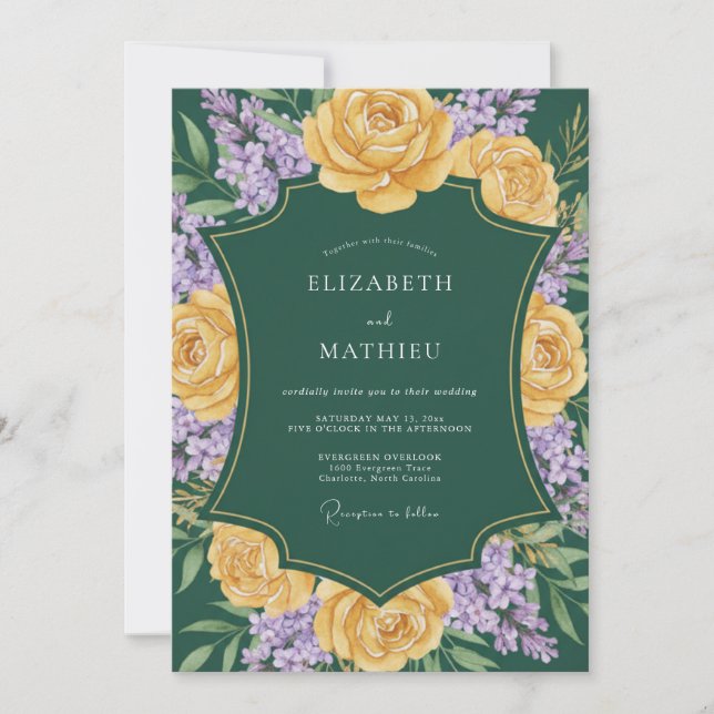 Invitation Mariage au eucalyptus au feuillage lilas doré (Devant)
