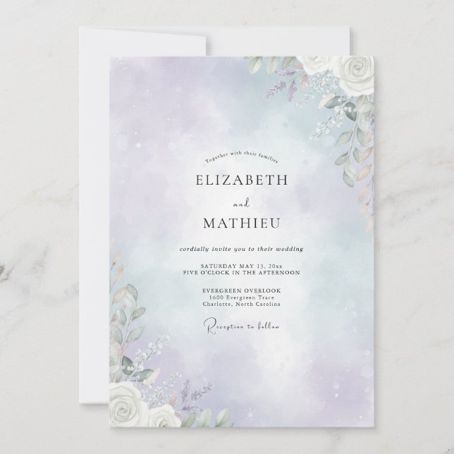 Invitation Mariage au eucalyptus au feuillage violet pâle (Devant)