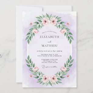 Invitation Mariage au eucalyptus au feuillage violet pastel