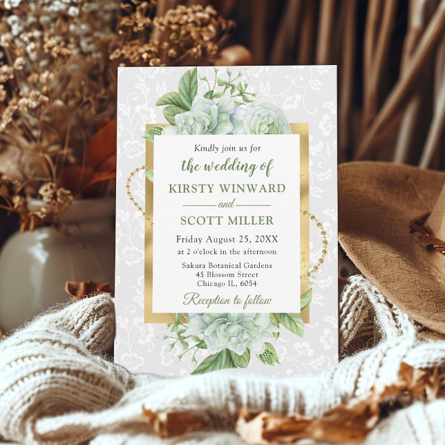 Invitation Mariage au eucalyptus avec aquarelle et paillettes (Créateur téléchargé)