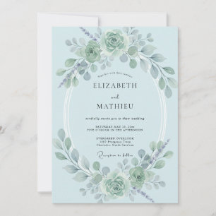 Invitation Mariage au eucalyptus azur poudre