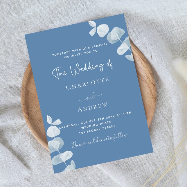 Invitation Mariage au eucalyptus bleu poussiéreux (Créateur téléchargé)
