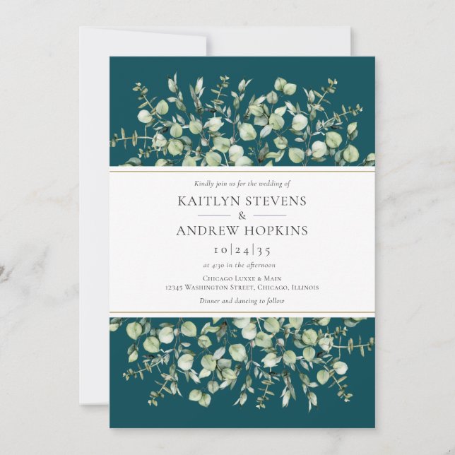 Invitation Mariage au Eucalyptus Bleu Vert (Devant)