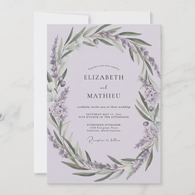 Invitation Mariage au Eucalyptus de Branche d'Olivier Violet (Devant)