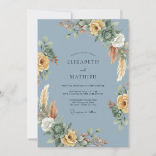 Invitation Mariage au eucalyptus des pampas or ardoise