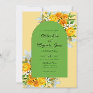 Invitation Mariage au eucalyptus et souci jaune vif