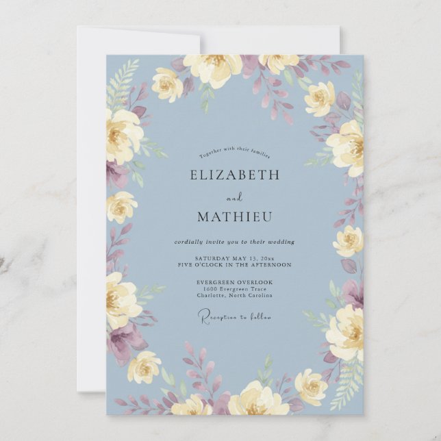 Invitation Mariage au Eucalyptus Feuillage Crème Ivoire Ardoi (Devant)