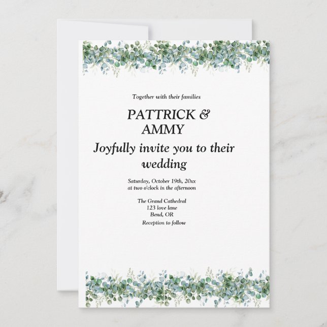 Invitation Mariage au eucalyptus générique (Devant)