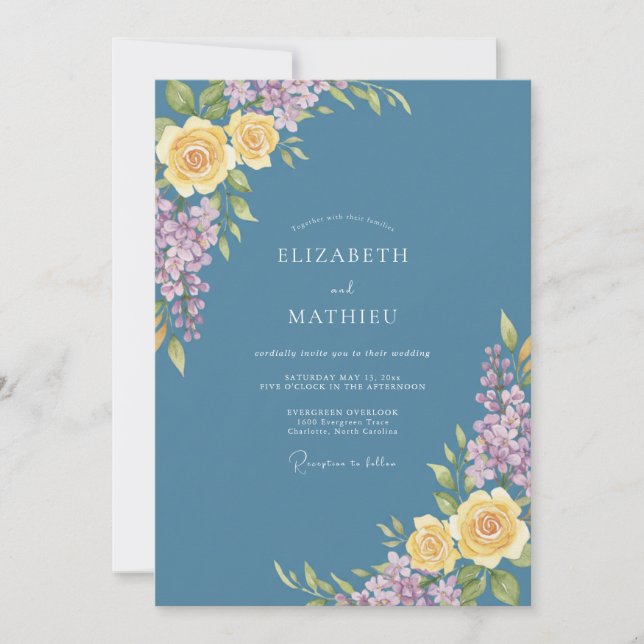 Invitation Mariage au eucalyptus lilas bleu acier (Devant)
