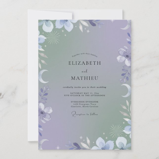 Invitation Mariage au eucalyptus lunaire de pervenche (Devant)
