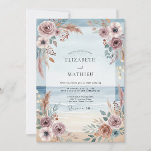 Invitation Mariage au eucalyptus mauve poussiéreux de Pampas