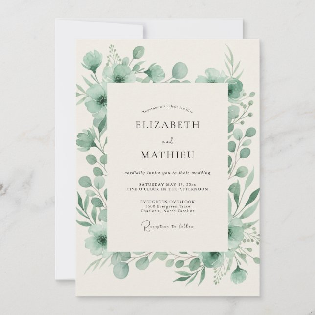 Invitation Mariage au Eucalyptus Menthe Pâle (Devant)