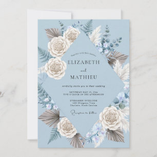 Invitation Mariage au eucalyptus, palmier et pervenche de Pam
