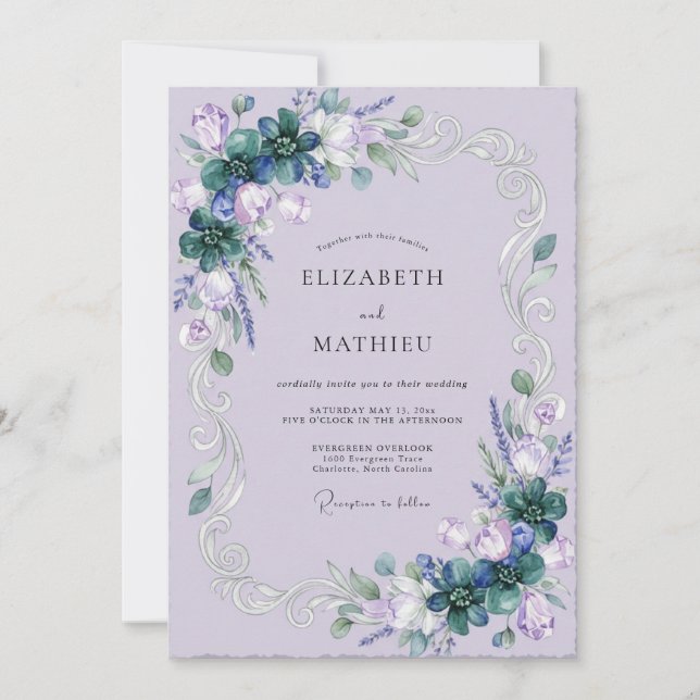 Invitation Mariage au eucalyptus romantique succulent violet (Devant)