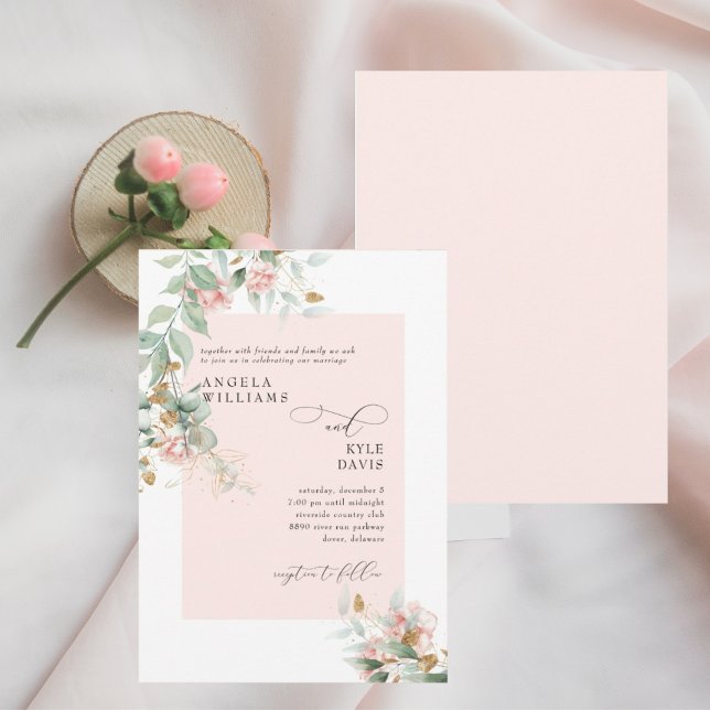 Invitation Mariage au Eucalyptus Rose Rose Clair  (Créateur téléchargé)