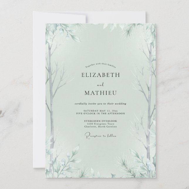 Invitation Mariage au eucalyptus saule menthe pâle (Devant)