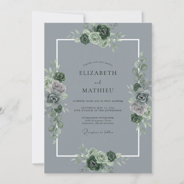 Invitation Mariage au eucalyptus succulent ardoise (Devant)