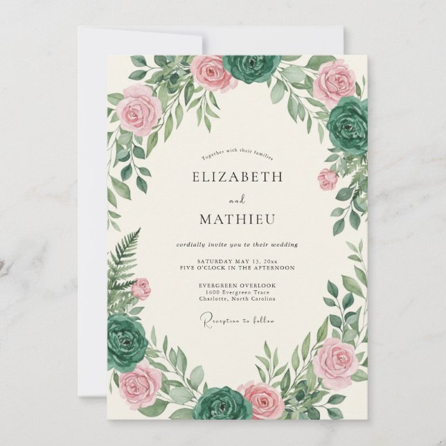 Invitation Mariage au eucalyptus succulent Émeraude rose (Devant)