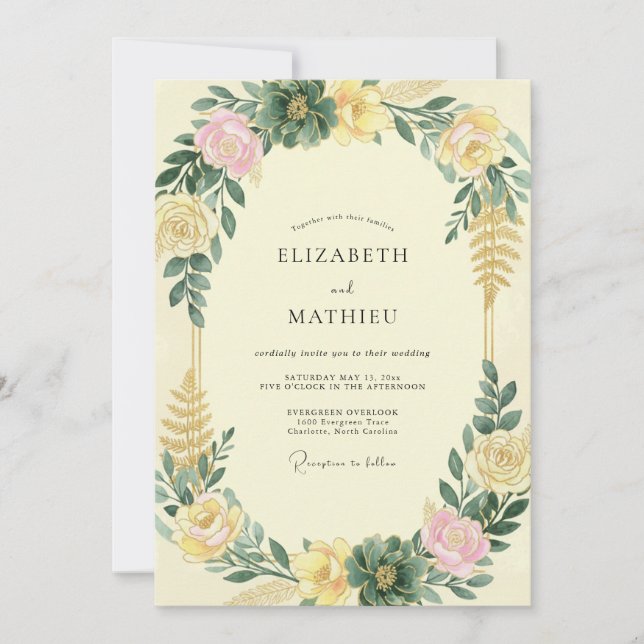Invitation Mariage au eucalyptus succulent jaune pâle (Devant)