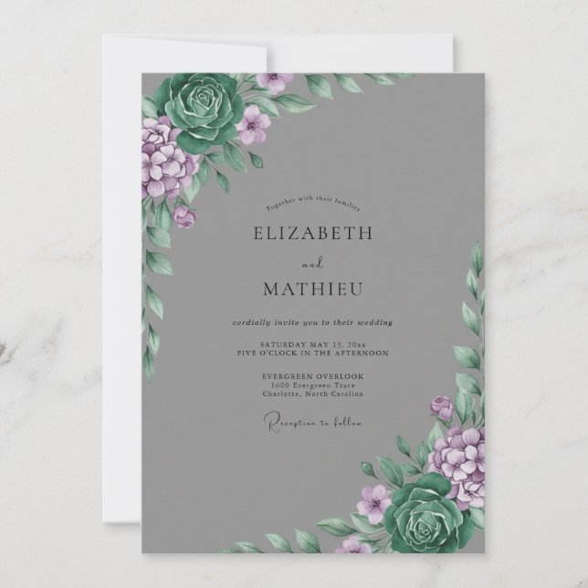 Invitation Mariage au eucalyptus succulent lilas ardoise (Devant)