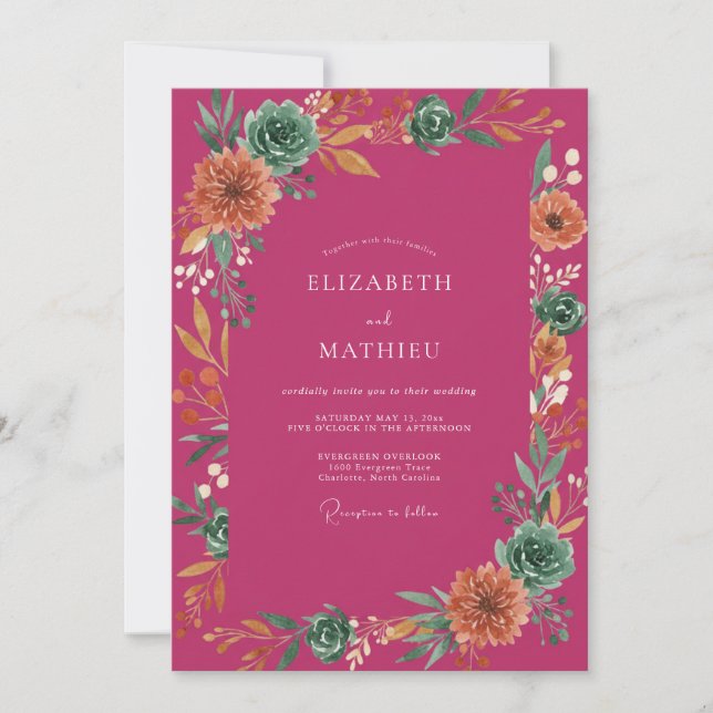 Invitation Mariage au eucalyptus succulent magenta (Devant)