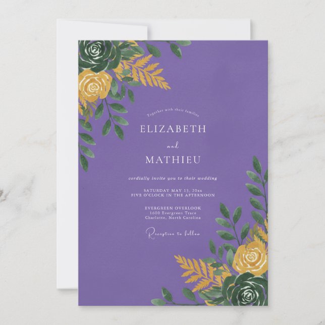 Invitation Mariage au eucalyptus succulent violet (Devant)