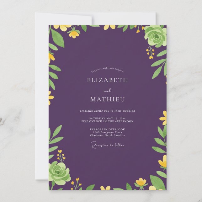 Invitation Mariage au eucalyptus succulent violet foncé (Devant)