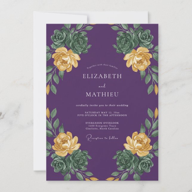 Invitation Mariage au eucalyptus succulent violet foncé (Devant)