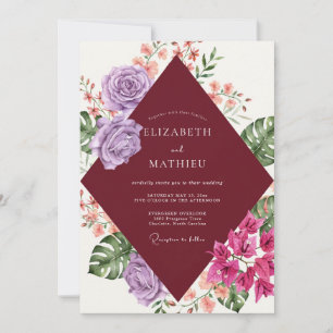 Invitation Mariage au eucalyptus tropical pourpre Bourgogne