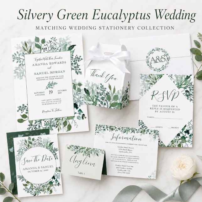 Invitation Mariage au Eucalyptus Vert Argenté (Créateur téléchargé)