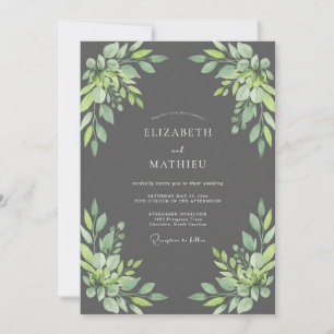 Invitation Mariage au feuillage aquarelle au charbon de bois