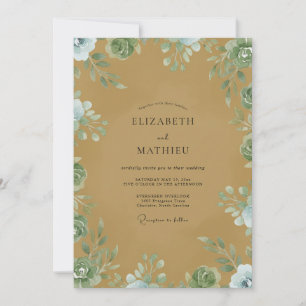 Invitation Mariage au feuillage aquarelle ocre