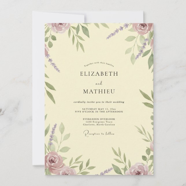 Invitation Mariage au feuillage beurre mauve (Devant)