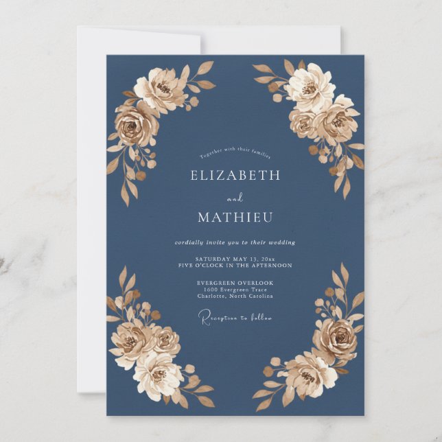 Invitation Mariage au feuillage Champagne Slate Antique (Devant)