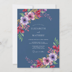 Invitation Mariage au feuillage d'améthyste cobalt