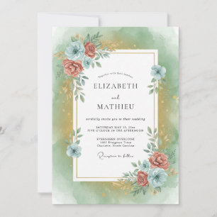 Invitation Mariage au feuillage d'azur et de terre cuite Euca
