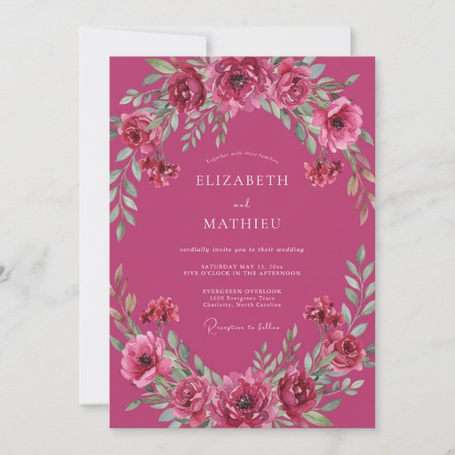 Invitation Mariage au feuillage de baie magenta (Devant)
