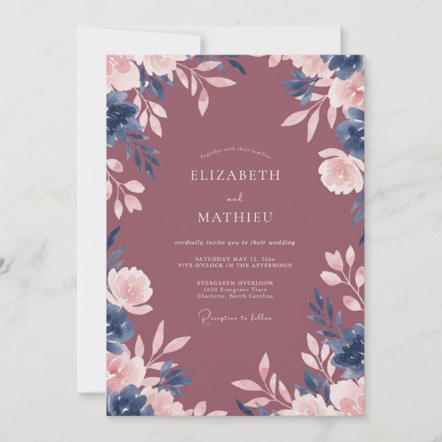 Invitation Mariage au feuillage de baie profonde (Devant)