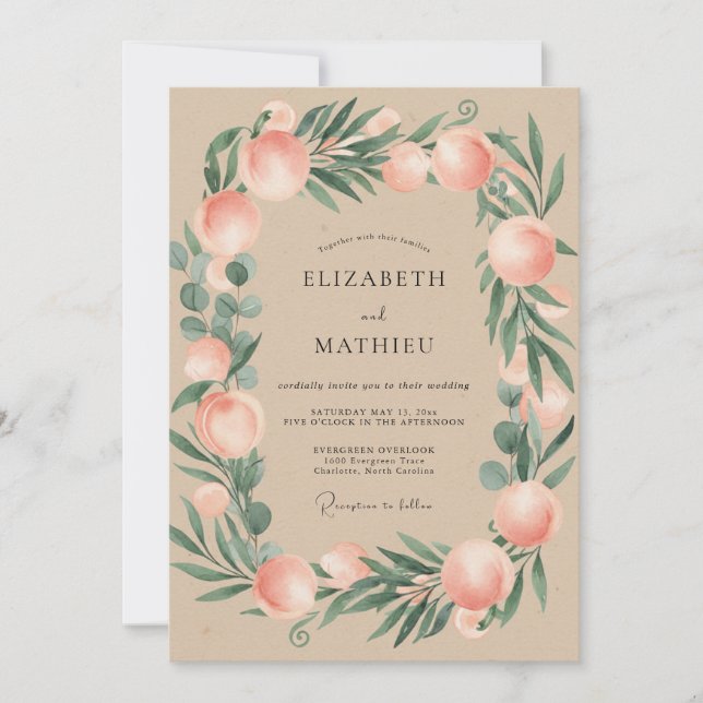 Invitation Mariage au feuillage de corail beige Eucalyptus (Devant)